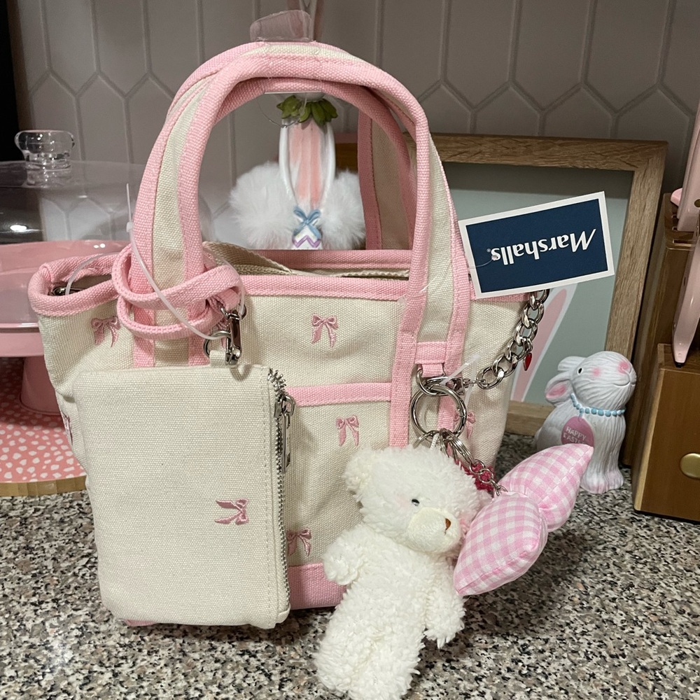 VIRAL Madden Girl pink & cream Bow mini tote NWT